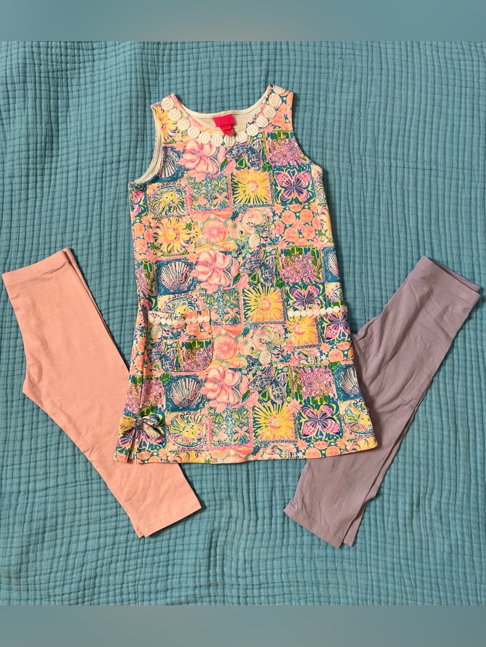 NWOT Lilly Pulitzer Patch My Drift Girls Patchwork dress & 2x Capri leghings